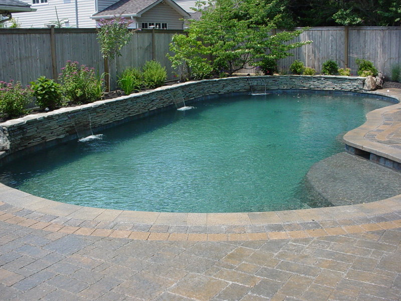 large water feature into pool